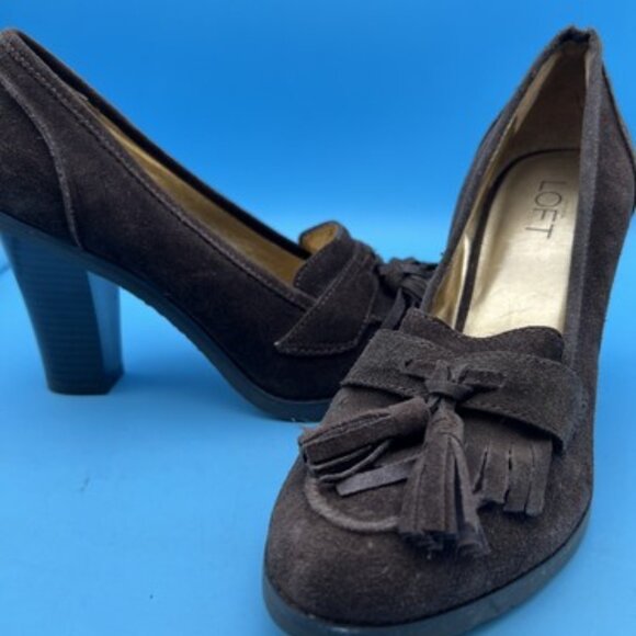 Ann Taylor Loft Women’s Brown Suede Heels Size 8M With Tassels - Picture 1 of 9